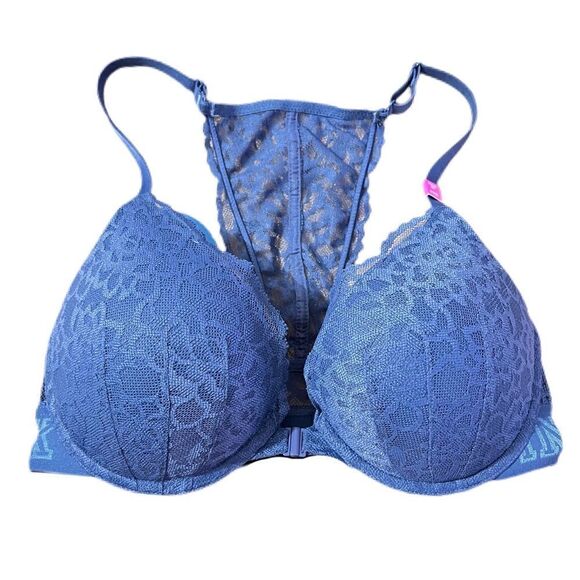 Victoria’s Secret Pink Push Up Padded racerback lace front closure 32D teal - Picture 1 of 3